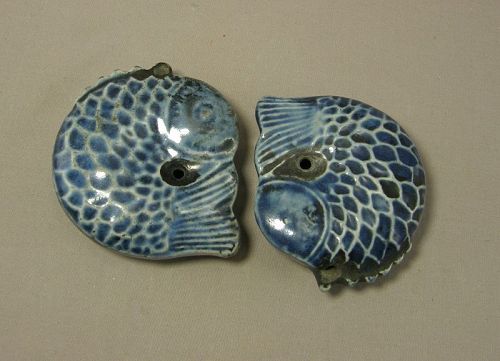 Korean Porcelain Fish Shape Water Droppers Blue Joseon Dynasty