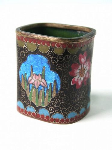 Antique Japanese Ginbari Cloisonne Brush Pot