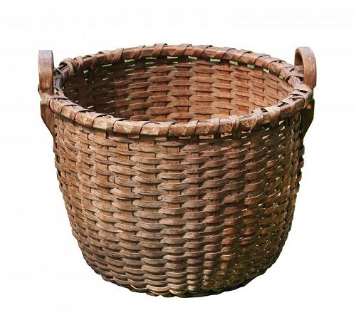Antique Splint Basket, Large round 1/2 Bushel Basket