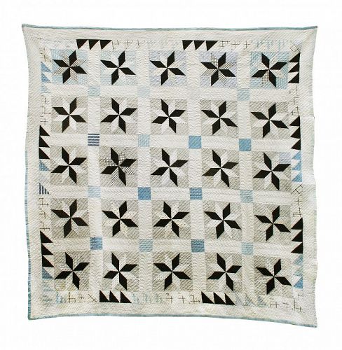 Antique Hand Stitched Quilt 8 Pointed Star, 80" X 82"