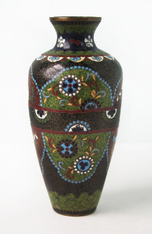 Antique Japanese Cloisonne Vase, w/ iridescent foil work, Meiji Period