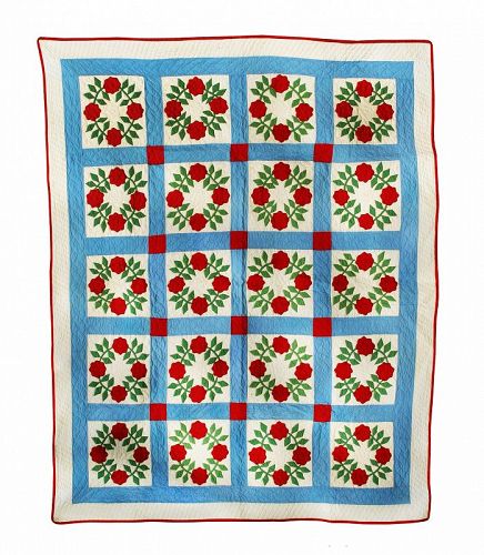 Vintage "Wreath of Roses" Quilt 70" X 84"