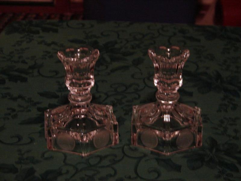 Fostoria Coin glass candleholders