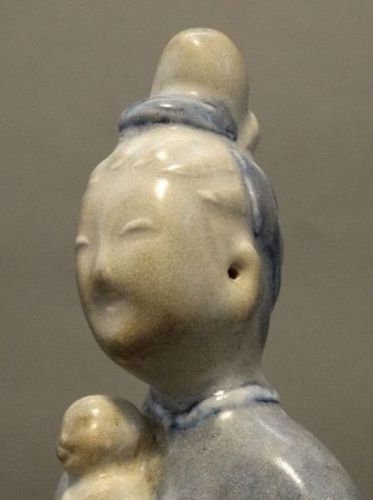 Chinese Qing Dynasty Underglaze Blue and White Figure of a Mother