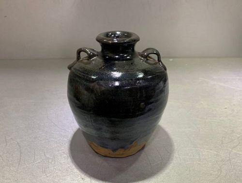 Chinese Ming Dynasty Black Glaze Bottle with 2 Lugs