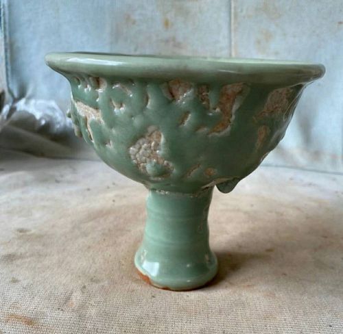 Chinese Yuan Dynasty Longquan Celadon Stemcup