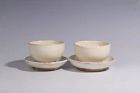 Pair of Chinese Jin Dynasty White Glaze Tea Bowls with Holders