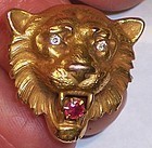 Antique American 14k Gold Lion Head Brooch Watch Pin Diamond