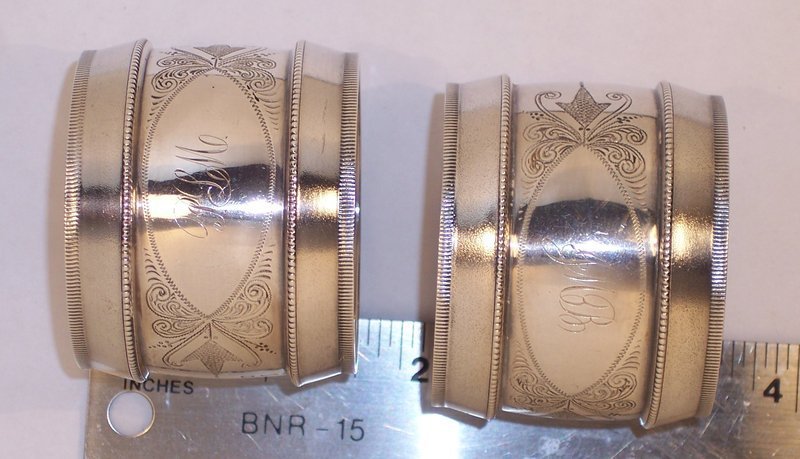 American Sterling Silver Engraved Pair Napkin Rings in Original Box