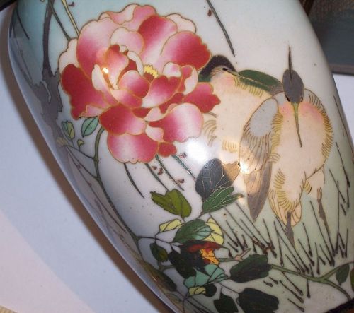 Antique Japanese Cloisonne Enamel 7" Namikawa Sosuke Style Vase Heron