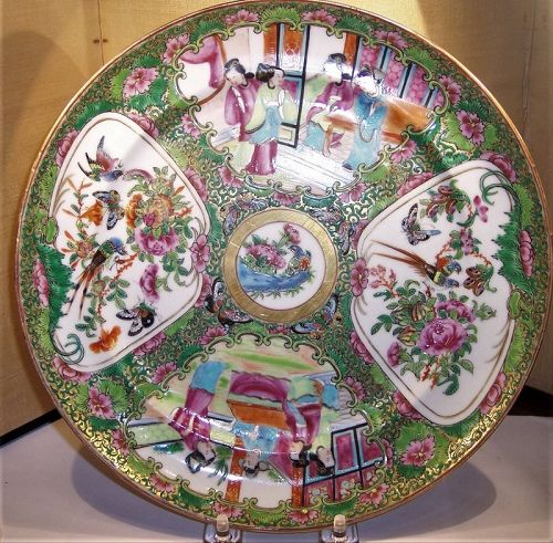 Antique Chinese Export Porcelain Rose Medallion 9 3/4" Plate C1840