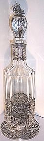 Fine Cut Glass Sterling 800 Silver Decanter Ship Finial