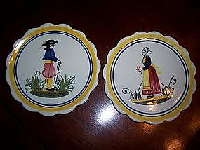 Pair Charming  Henriot Quimper Faience French Plates