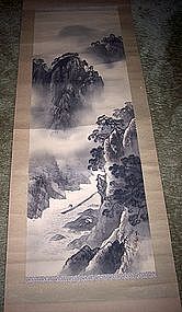 Japanese Scroll Painting Misty River Scene