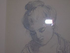 Rare Antique Pencil Drawing of Woman by Charles Gruppe