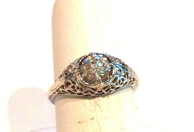 14K DIAMOND &amp; WHITE GOLD FILGREE RING .60/100 CT