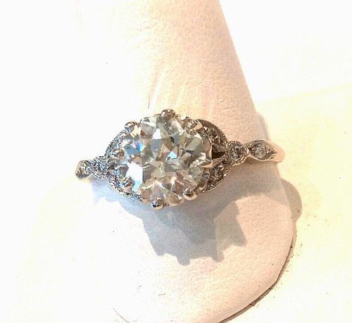 Platinum Diamonds Engagement Ring Art Deco Era  1.18 Ct. Center Stone