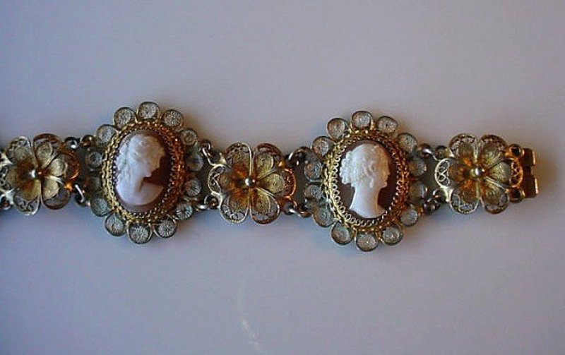 BEAUTIFUL 4 CAMEO VERMEIL 800 SILVER BRACELET