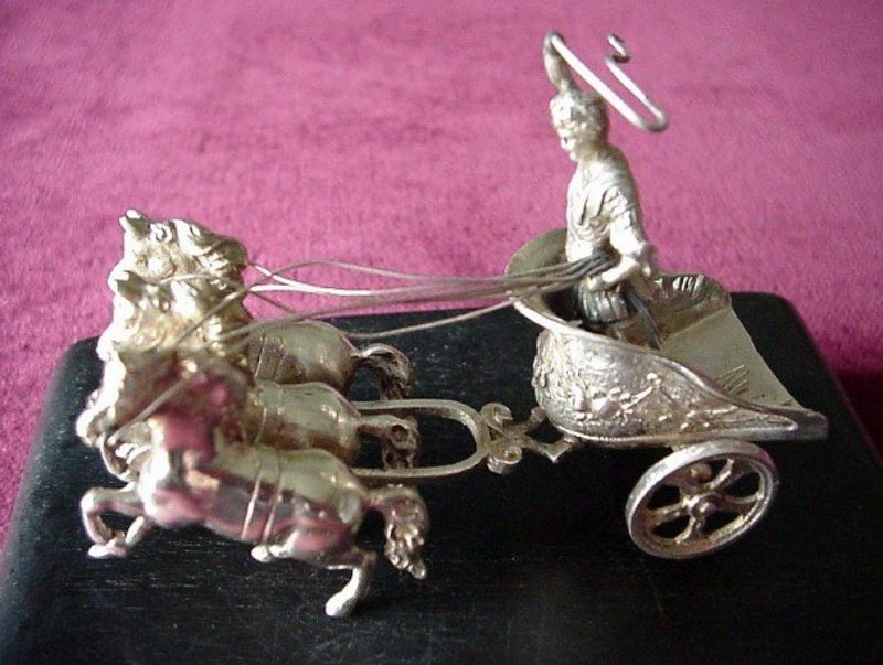800 SILVER CHARIOTEER &amp; 3 HORSES SCULPTURE