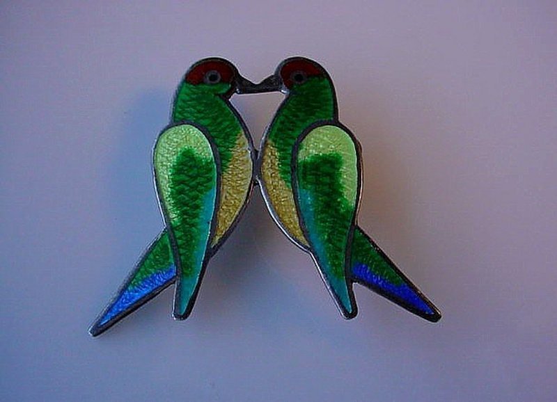 DESIGNER MEXICAN STERLING LOVE BIRDS PIN WITH ENAMELS