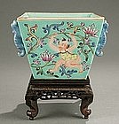 ANTIQUE CHINESE PLANTER BOYS AT PLAY ROBINS EGG BLUE