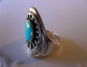 Signed STERLING & TURQUOISE RING BY BEN NIGHTHORSE