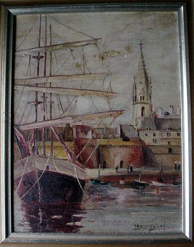 M. KEVORKIAN SHIPS IN A HARBOR OIL ON BOARD 9&quot; X 12&quot;
