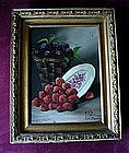 OIL ON CANVAS SIGNED PELLETIER RASPBERRIES & PLUMS