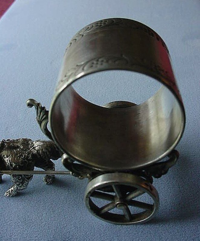 VICTORIAN S.P. DOG PULLING CART FIGURAL NAPKIN RING