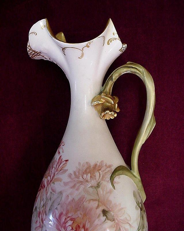 BEAUTIFUL ANTIQUE LIMOGES EWER ARTIST SIGNED }1893