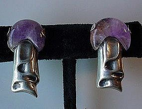 HECTOR AGUILAR MUSHROOM~DESIGN EARRINGS WITH AMETHYST