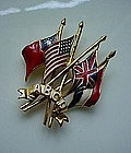 STERING ABCD Allied Flags WW2 Patriotic Pin CORO CRAFT