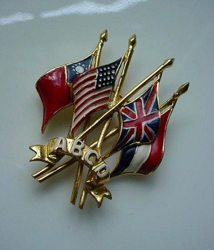 STERING ABCD Allied Flags WW2 Patriotic Pin CORO CRAFT