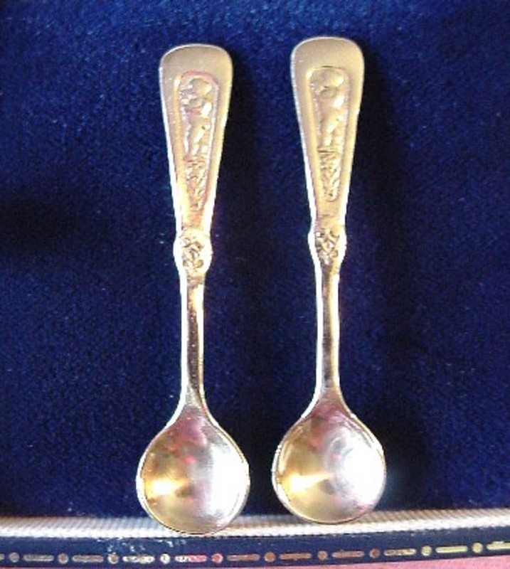 14K GOLDEN CHERUB SALT SPOONS{14K Solid Gold