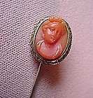CORAL CAMEO STICK PIN In 14K GOLD