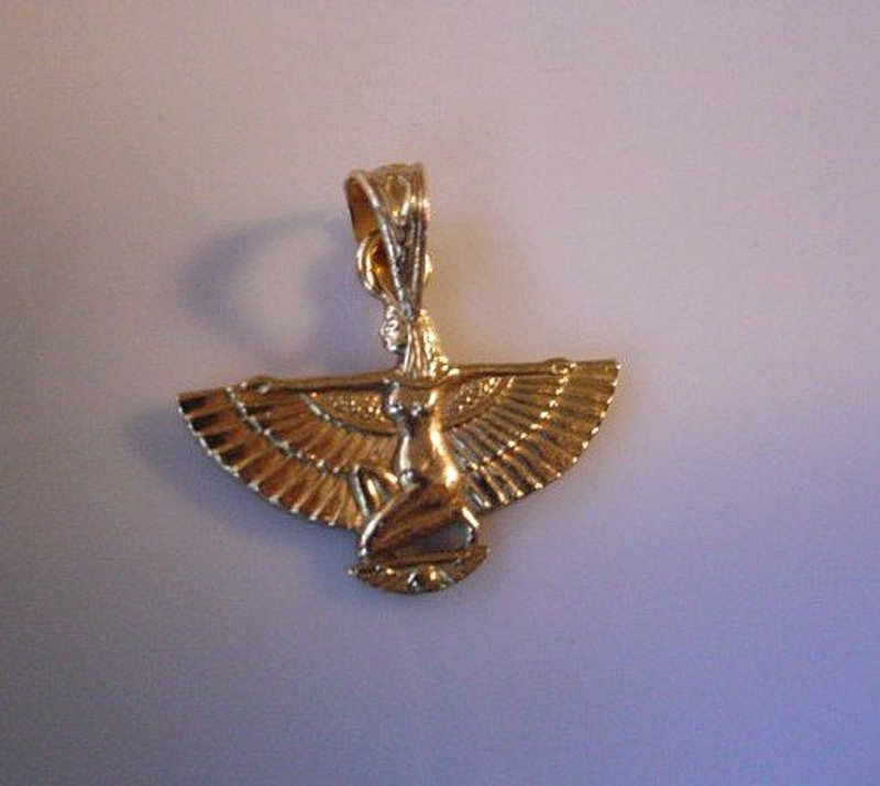 14K GOLD EGYPTIAN WINGED ISIS CHARM...