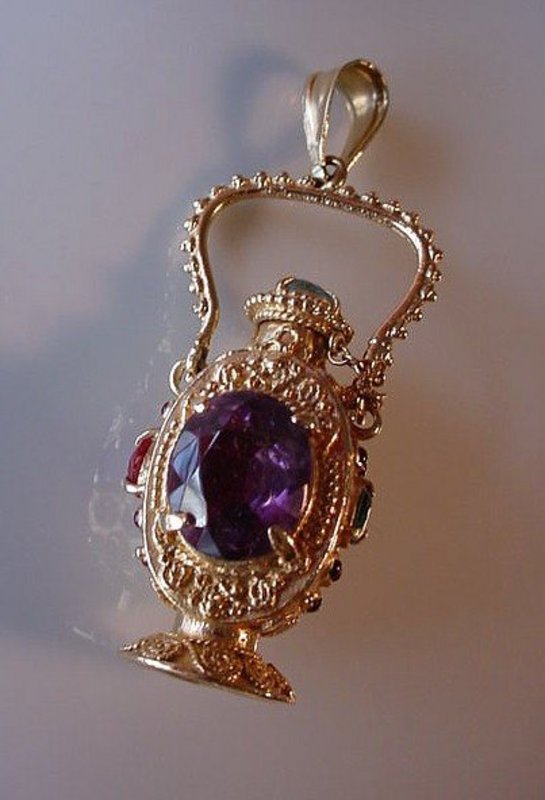 14K JEWELED PERFUME FOB...IN THE SHAPE OF AN URN
