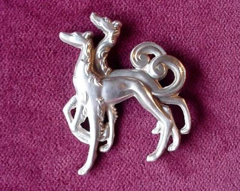 RUSSIAN WOLFHOUNDS BROOCH  { Sterling