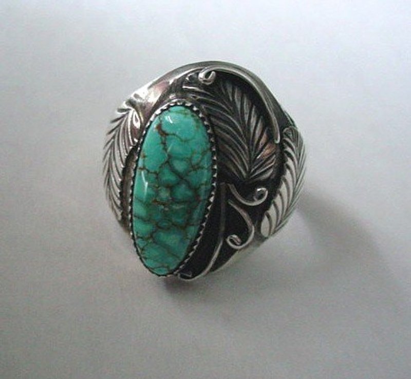 GENT'S STERLING &amp; TURQUOISE RING..SIGNED:  G. REEVES