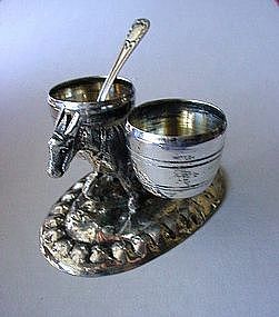 800 SILVER FIGURAL BEAST OF BURDEN DOUBLE SALT CELLAR