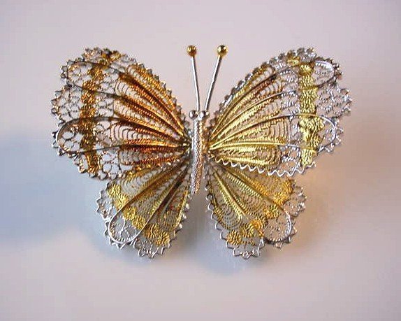 BEAUTIFUL STERLING FILIGREE BUTTERFLY BROOCH