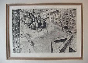 NY WASHINGTON SQUARE ETCHING {P.BERDANIER