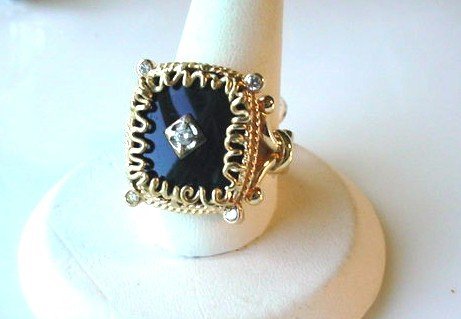 14K ONYX &amp; DIAMONDS RING FILIGREE DESIGNS