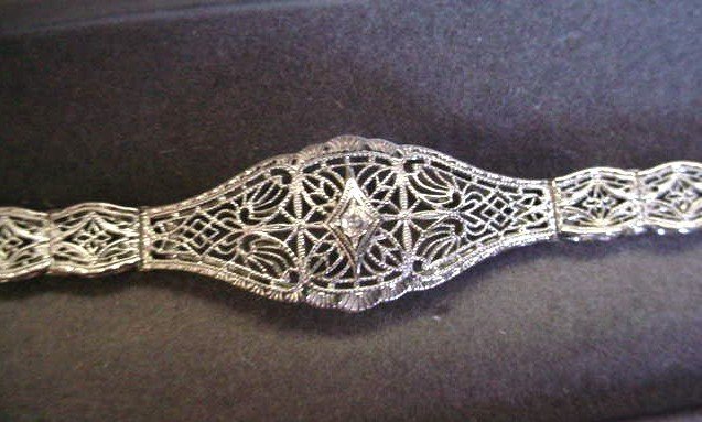 14K WHITE GOLD &amp; DIAMOND FILIGREE BRACELET