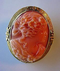 BEAUTIFUL ANTIQUE 14K GOLD CORAL CAMEO