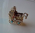 14K LG. SIZE BABY CARRIAGE CHARM BABY INSIDE... JEWELED