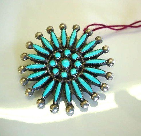 NATIVE AMERICAN STERLING PETIT POINT BROOCH