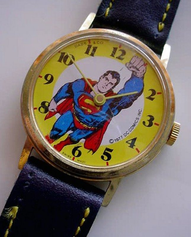 1977 DC COMICS SUPERMAN GENT'S WRIST WATCH SWISS MADE