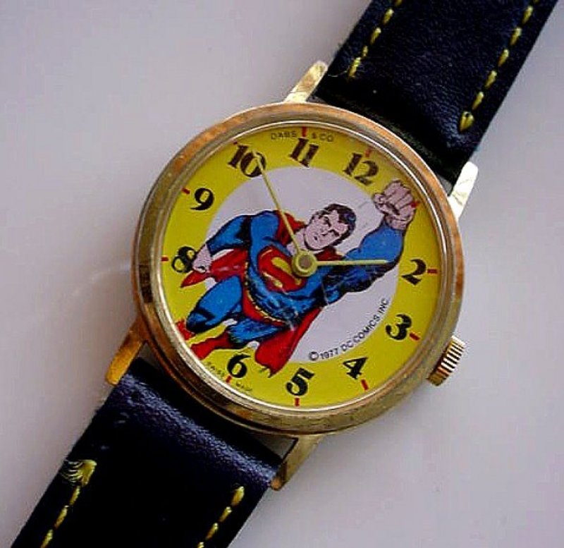 1977 DC COMICS SUPERMAN GENT'S WRIST WATCH SWISS MADE