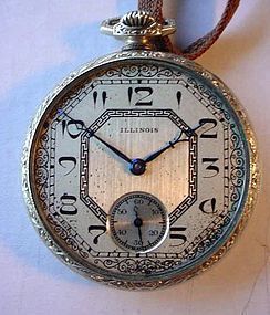 ART DECO OPENFACE ILLINOIS 17 JEWEL POCKET WATCH